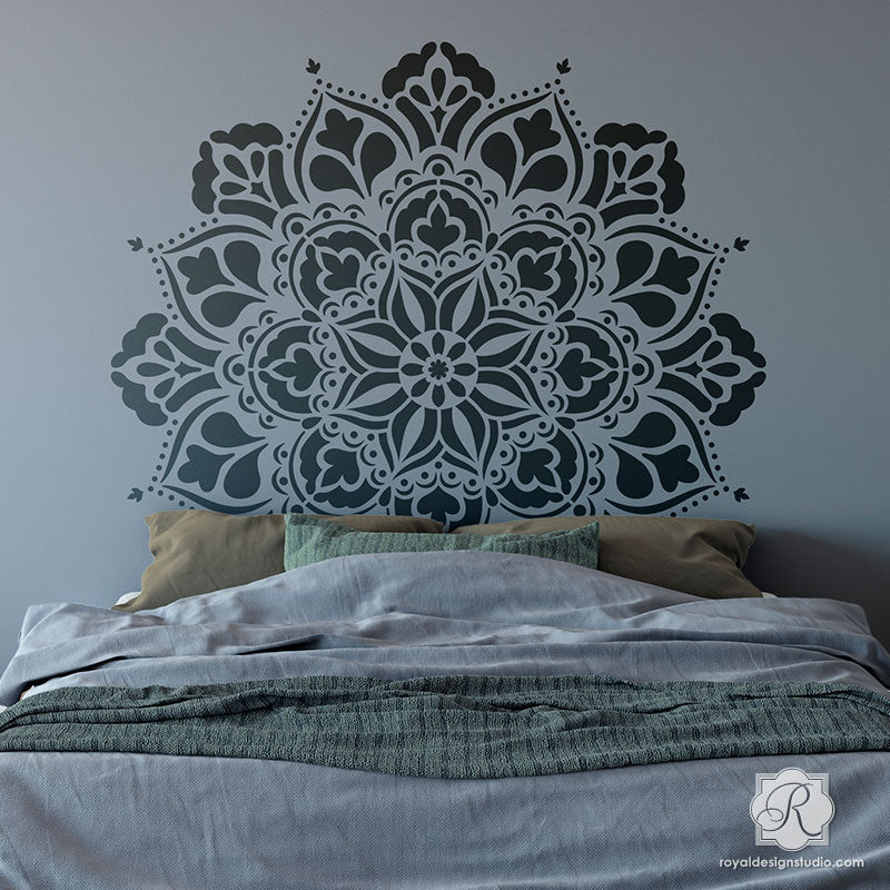DIY Bedroom Headboard Idea Painting Mandala Stencil Pattern - Royal Design Studio Stencils - G