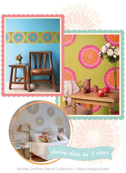 Small Daisy Dot Floral Wall Motif and Furniture Stencil Set by Bonnie Christine for Royal Design Studio