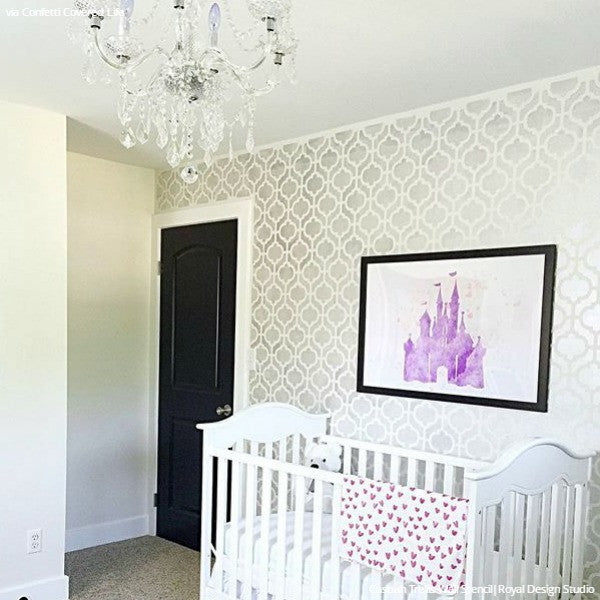 Modern Baby Girl Nursery Decor and Painted Stenciled Walls - Royal Design Studio
