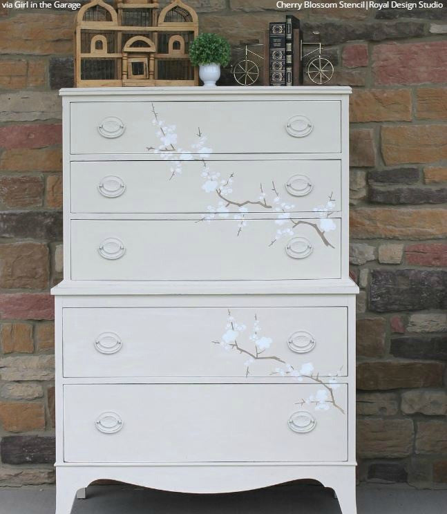 Cherry Blossoms Stencil by Royal Design Studio - Chalk Paint Painted Furniture Projects with Modern Asian Design