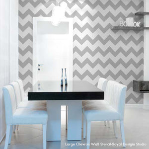 Dining Room Makeover using Modern and Classic Patterns for Painting Walls - Chevron Wall Stencils - Royal Design Studio