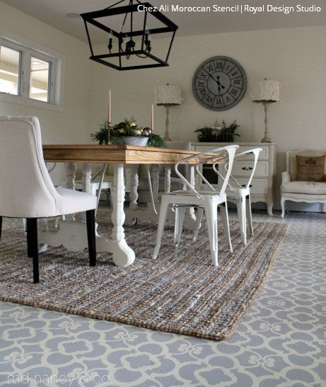 Chez Ali Stencil by Royal Design Studio - Paint a concrete floor with Moroccan Floor Stencils