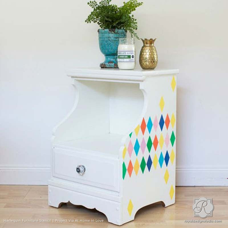 Colorful and Geometric Painted Furniture with Harlequin Furniture Stencils - Royal Design Studio