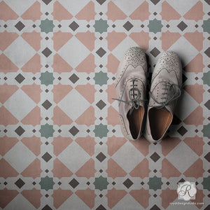 Geometric Tile Patterns Painted on Floor Tiles - Royal Design Studio Stencils