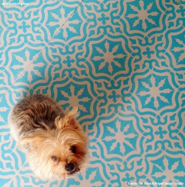 DIY Painted Floor Makeover with Spanish Tile Stencils - Royal Design Studio