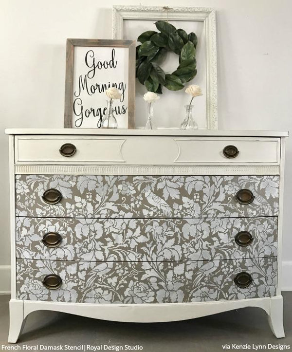French Floral Damask Wall Pattern Stencil | Romantic Allover Stencil