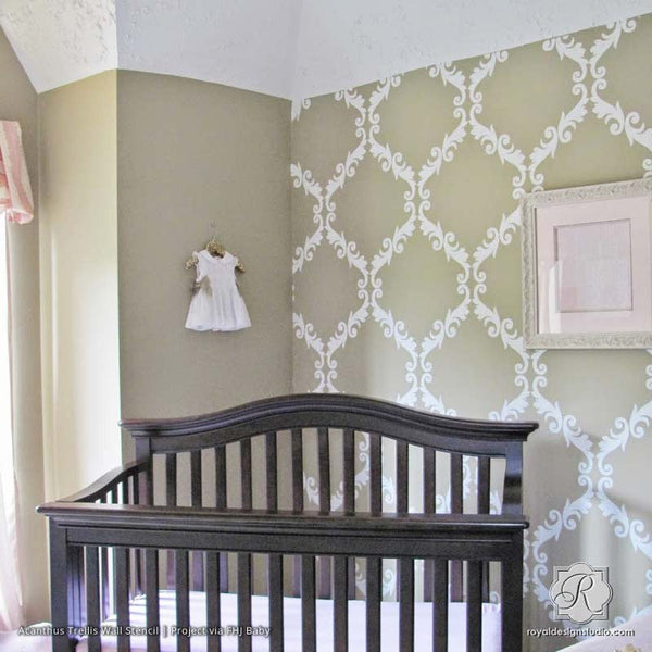 Large Trellis Wall Stencil | Acanthus Damask Wall Stencil for DIY Wallpaper