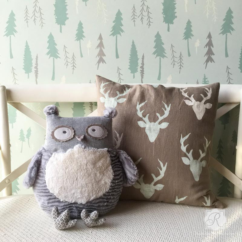 Deer Head Antlers - Buck Forest Wall Stencils - Bonnie Christine