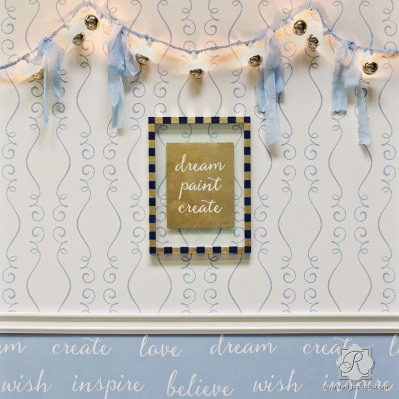 Cute Baby Nursery Decor Idea with DIY Wallpaper Pattern Stencils - Gigi Scroll Modern Wall Stencils - Royal Design Studio