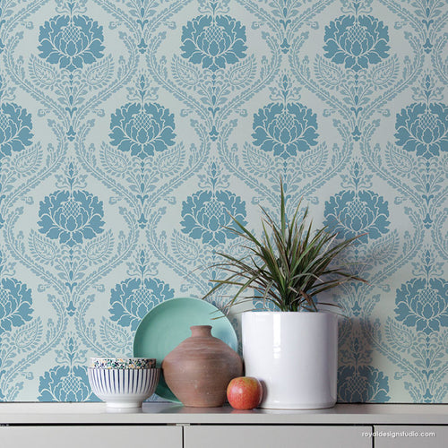 Large Floral Damask Wall Stencils for Painting DIY Wallpaper Pattern
