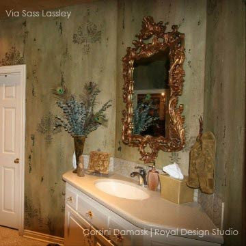 Italian Design and Victorian Home Decor - Corsini Damask Wall Painting Stencils for DIY Custom Wallpaper Look - Royal Design Studio