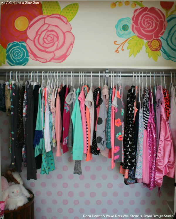 Art Deco Wall Art and painting with Flower Stencils for Girls Room Decor