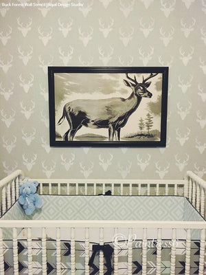 Neutral Painted Nursery Deer Nature Designs - Deer Head Wall Art Stencils - Royal Design Studio