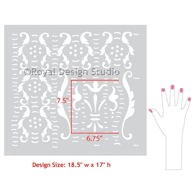 Intricate and detailed wall stencils for DIY designer wallpaper look - Royal Design Studio