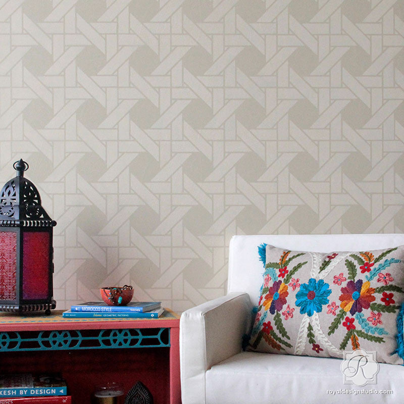 DIY Wall Painting with Woven Design - Interwoven Basketweave Wall Stencils - Royal Design Studio