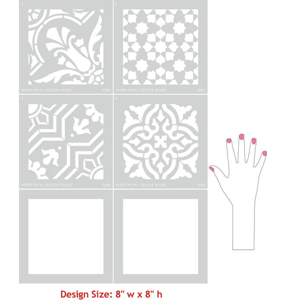DIY Decor Idea with Painted Faux Tile Floor Patterns - Spanish Tile Stencils - Royal Design Studio