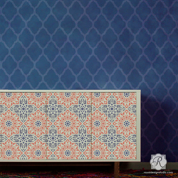 Geometric Moroccan Interior Decor - Zahara Moroccan Furniture Stencils for Painting - Royal Design Studio