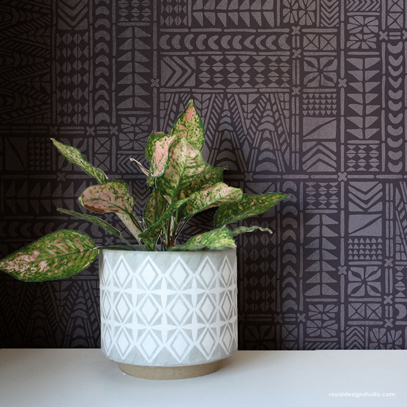 Tribal Wall Mural - African Mud Cloth Wall Pattern - Large Geometric Wall Stencils for Painting - Royal Design Studio Stencils