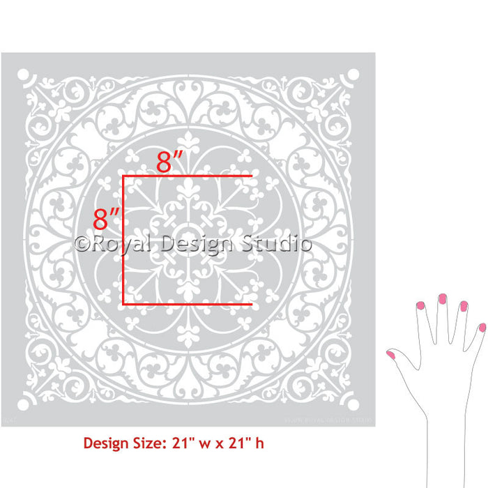 European Damask Wall Stencils for Floors & DIY Tile