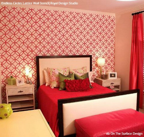 Colorful Pink Girls Bedroom Wallpaper Wall Stencils - Royal Design Studio