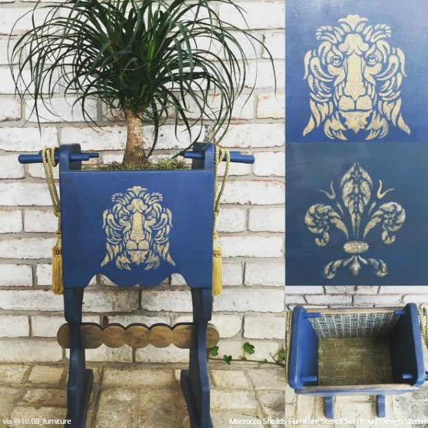 Chalk Paint Painted Furniture Stencils - Fleur de Lis and Lion Italian Design - Royal Design Studio