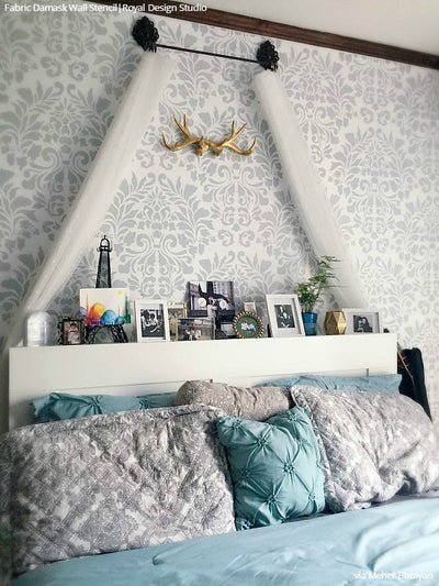 Large Damask Wallpaper Stencil | Fabric Damask Wall Stencil
