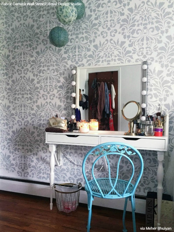 Large Damask Wallpaper Stencil | Fabric Damask Wall Stencil