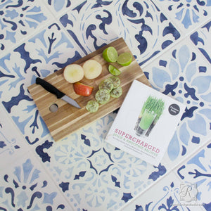 Blue Tiles Flooring DIY Project Idea for Custom Tiled Floor Stencils - Royal Design Studio
