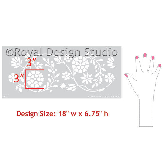Flower Indian Border Stencil by Royal Design Studio Stencils
