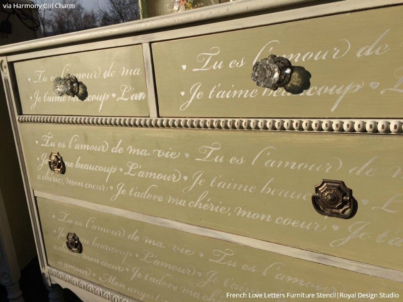 French Love Letters Furniture Stencil