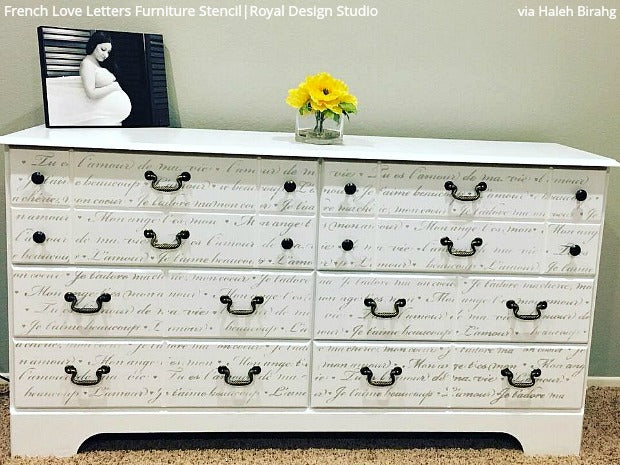 French Love Letters Furniture Stencil