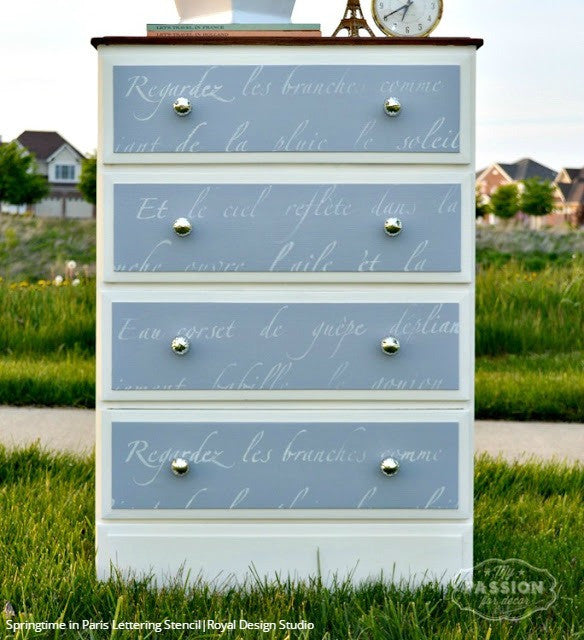 Chalk Paint Painted Furniture Stencils - French Lettering Stencils from Royal Design Studio