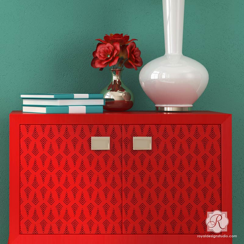 Modern Dresser Cabinet Makeover using Tribal Pattern Stencils - Trendy Arrow Print Designs and Decor - Royal Design Studio