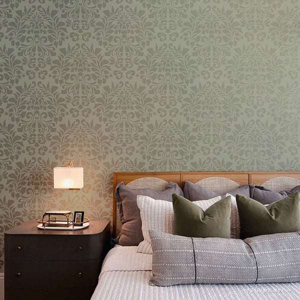 Large Damask Wallpaper Stencil | Fabric Damask Wall Stencil