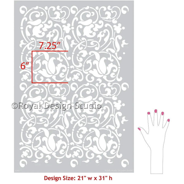 Easy DIY Decorating with Exotic Vine Wall Stencils with World Market Look - Jameela Vine Moroccan Wall Stencils - Royal Design Studio