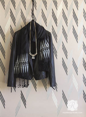 Designer Wallpaper Look for Less! Stenciling walls with modern herringbone patterns and tribal patterns - Braided Herringbone Wall Stencils - Royal Design Studio