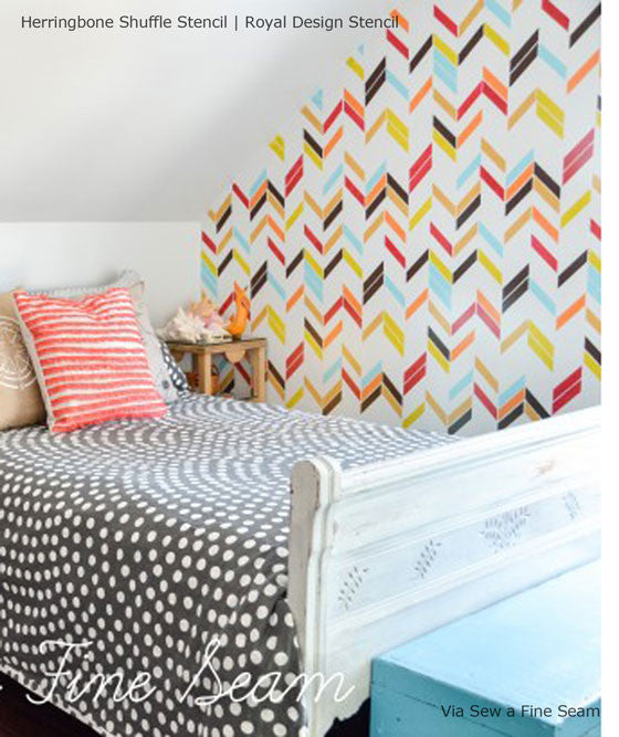 Herringbone Shuffle Allover Wall Stencil by Royal Design Studio