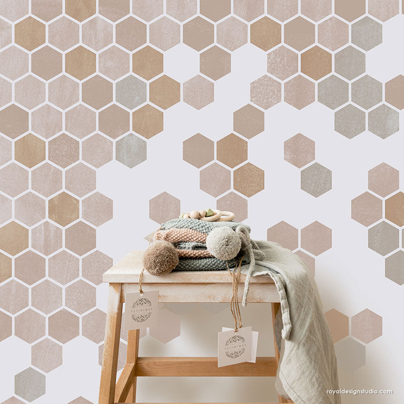 geometric modern wall painting stencil bee honeycomb pattern - Royal Design Studio