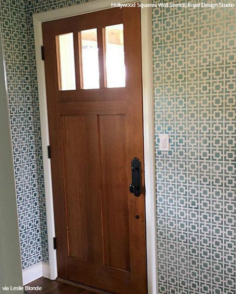 Modern and Retro Painted Stenciled Wall Decor - Geometric Wall Designs - Hollywood Squares Wall Stencils - Royal Design Studio