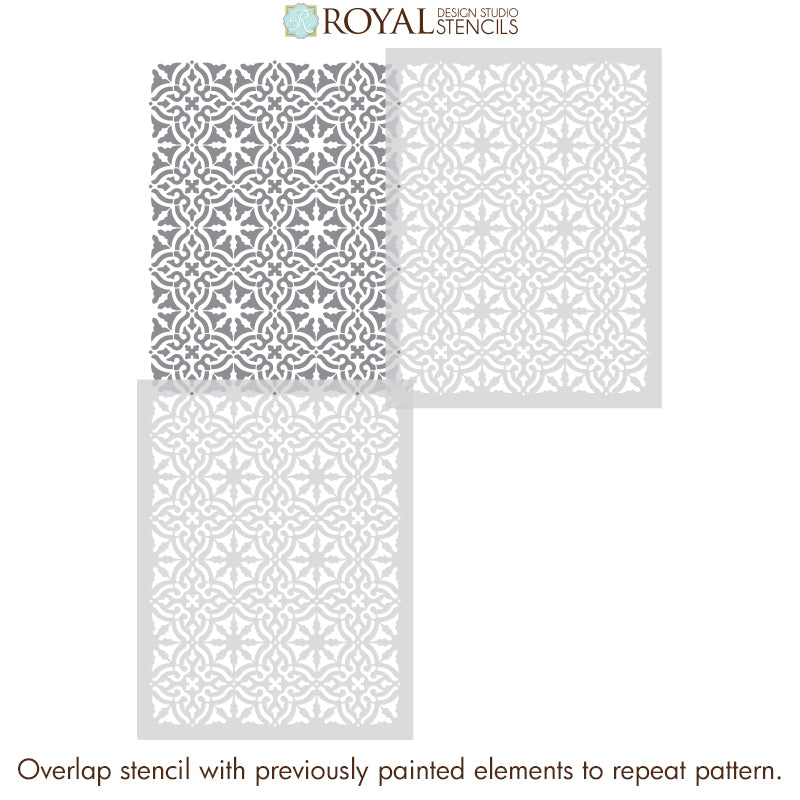 Toledo Tile Allover Stencil for Painting Accent Wall or Concrete Floor - Royal Design Studio