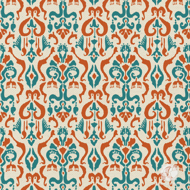 Classic Ikat Pattern Wall Stencils for Fall, Thanksgiving, or Autumn Home Decor