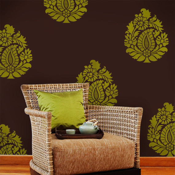Bright and Bold Color Combo and Indian Design Paisley Wall Art Stencil by Royal Design Studio Stencils