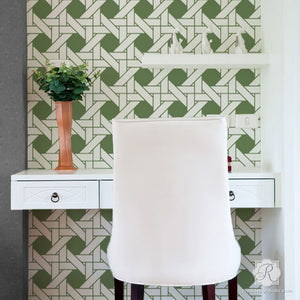 Colorful Woven Texture Wallpaper Look - Interwoven Basketweave Wall Stencils - Royal Design Studio