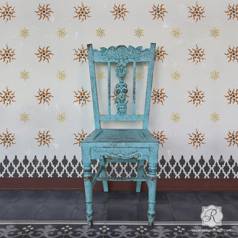 Classic European Wallpaper Look using Stars Wall Stencils - Royal Design Studio