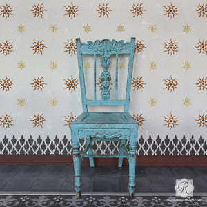 Classic European Wallpaper Look using Stars Wall Stencils - Royal Design Studio