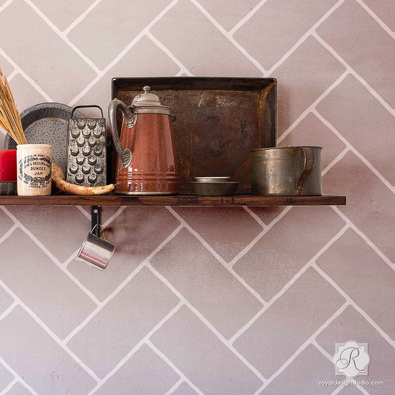 Herringbone Brick Wall Stencil