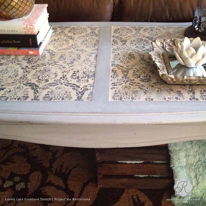 Decorating DIY Projects with Painted Pattern - Lovely Lace Furniture Stencils - Royal Design Studio