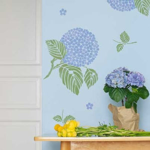 Japanese, Oriental, and Asian Hydrangea Flower Floral Wall Art Stencils - Cute Kids Room Nursery Decor - Royal Design Studio