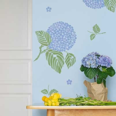 Japanese, Oriental, and Asian Hydrangea Flower Floral Wall Art Stencils - Cute Kids Room Nursery Decor - Royal Design Studio