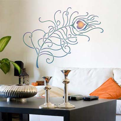 Trendy Stenciled Walls with Peacock Feather Wall Art - Royal Design Studio